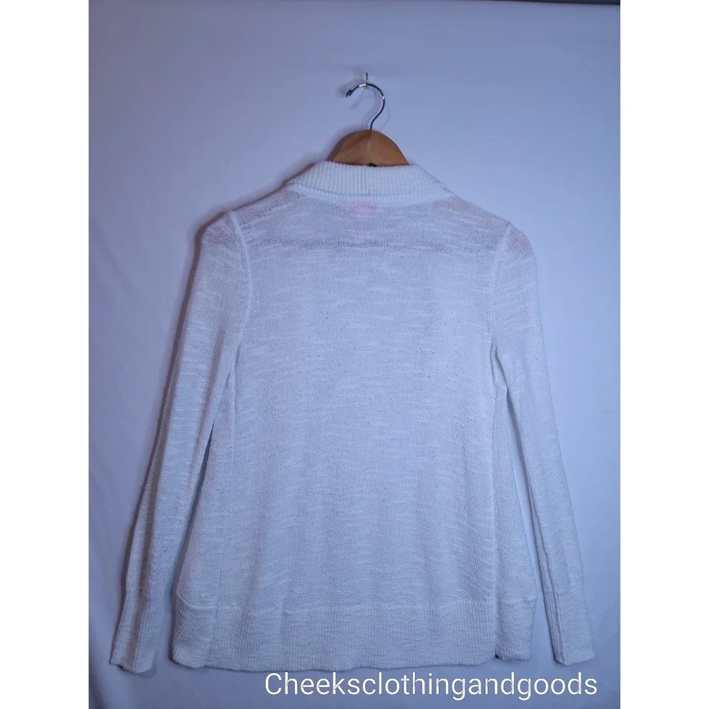 Lilly Pulitzer White Open Front Shawl Collar Knit Cardigan Sweater Womens XS